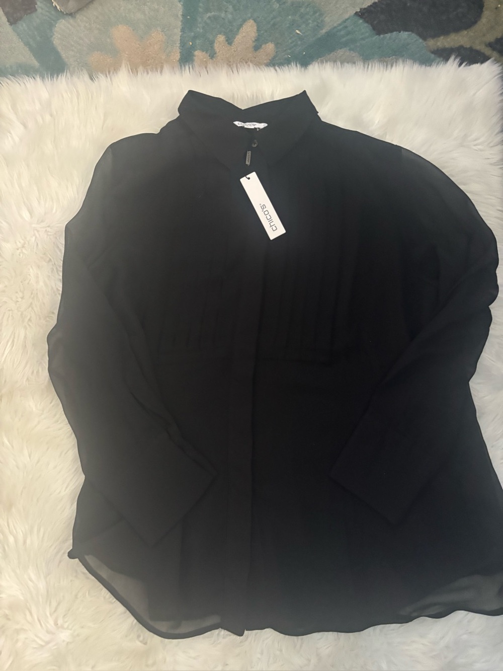 Chico's Black Sheer Pintuck Front Blouse